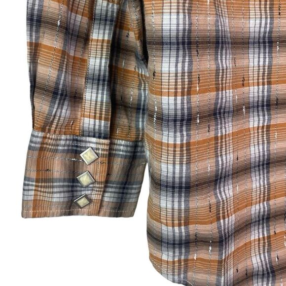 Lucky Brand Mens Large Western Diamond Pearl Snap Shirt Plaid Textured - Picture 7 of 9